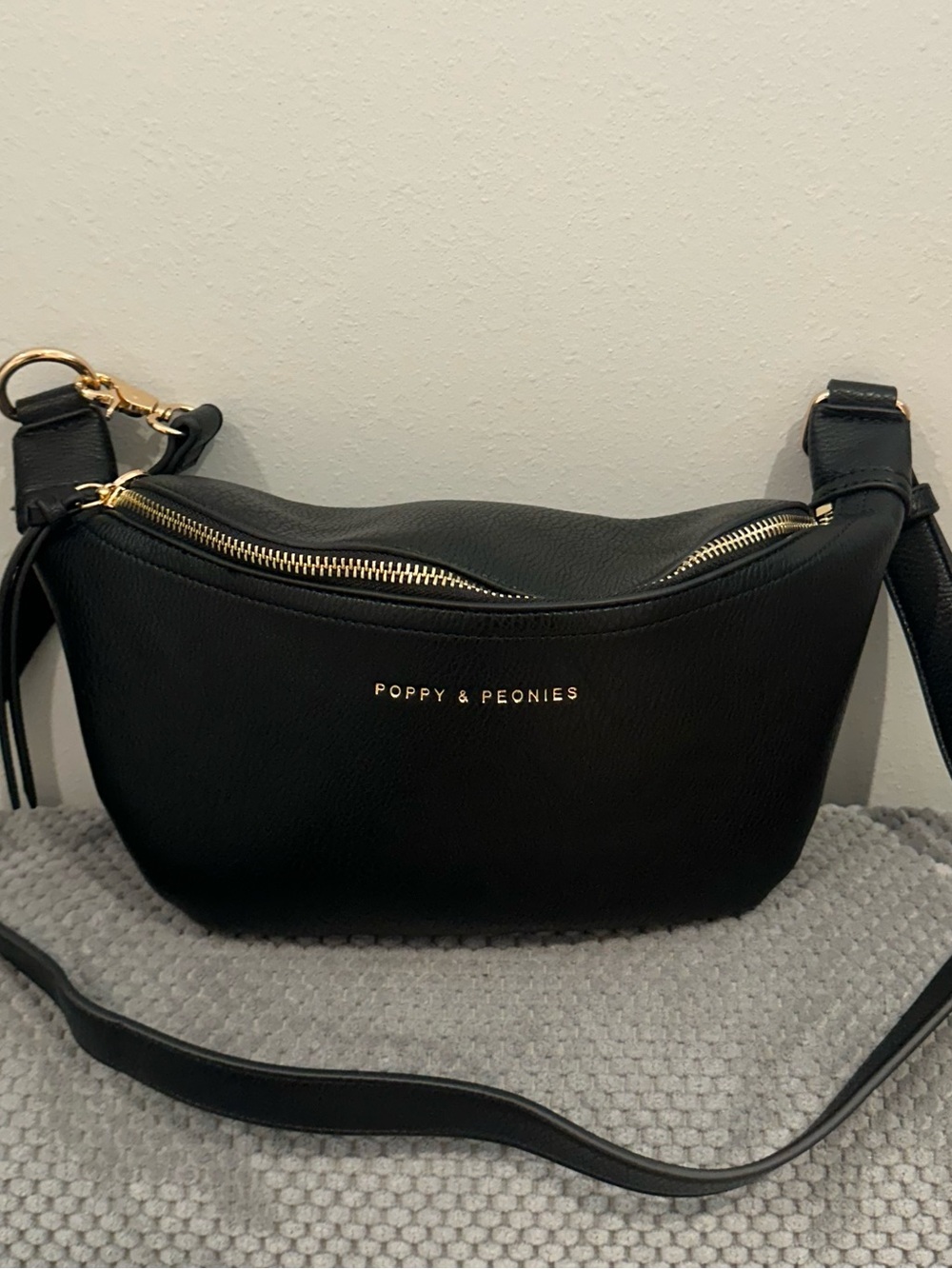 Poppy & Peonies Black Vegan Crossbody Belt Bag  (The Sidekick) - Picture 2 of 3